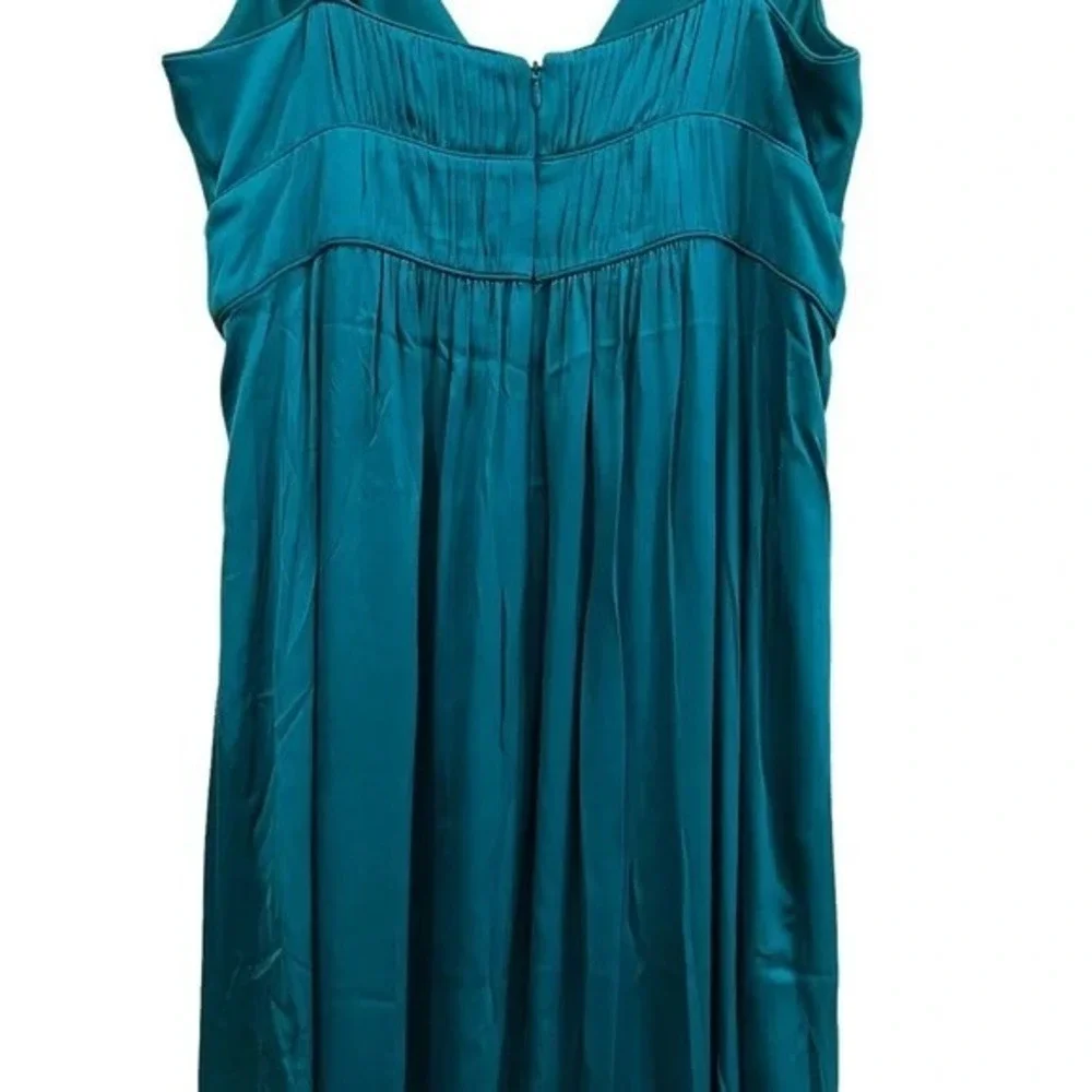 Banana Republic Teal Silk Blend Maxi Dress V-Neck Empire Waist Tall Size 12 - Picture 10 of 11